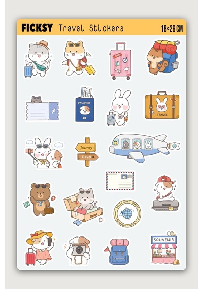 Kawaii Stili Sevimli Hayvanlar Seyahat Temalı Sticker Seti - 20 Adet Etiket Çıkartma Diğer