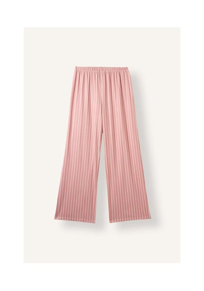 Defacto Regular Fit V Yaka Kısa Kollu Üst Çizgili Geniş Kesim Alt 2li Pijama Takım I5556ax26aubr478 Bordo-br478