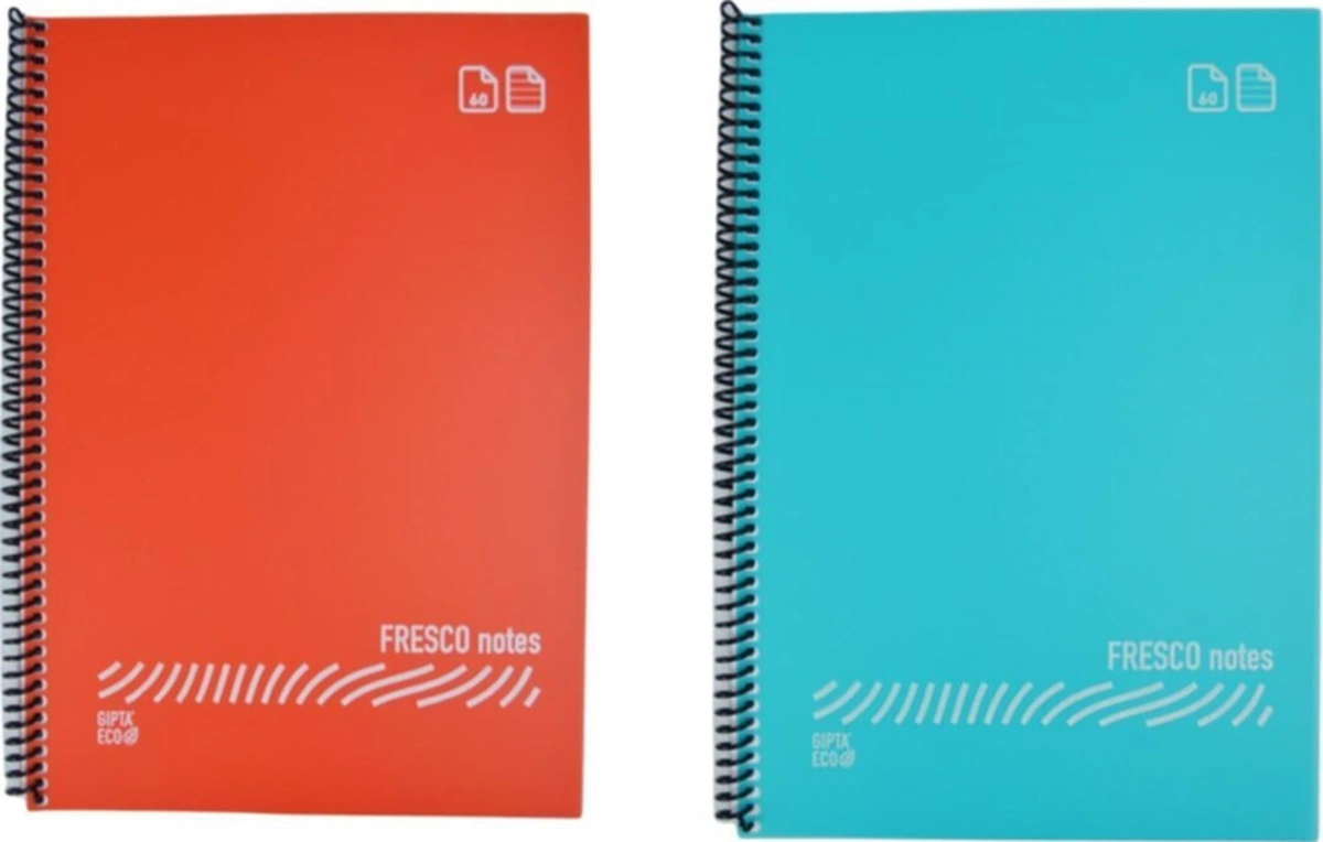 Fresco A4 60 Yaprak Plastik Kapak Spiralli 2 Kareli + 2 Çizgili Defter Çok Renkli
