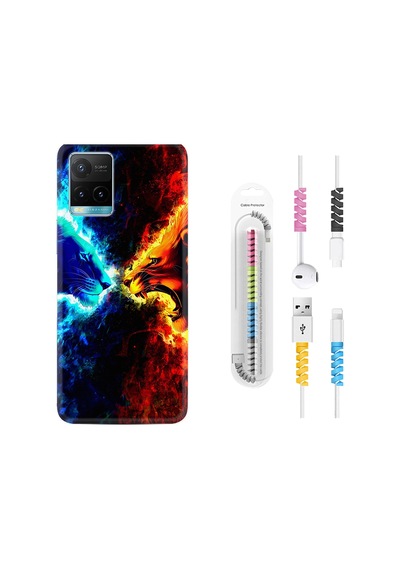 Vivo Y21 Kılıf Kablo Koruyuculu Red Blue Leon 1714