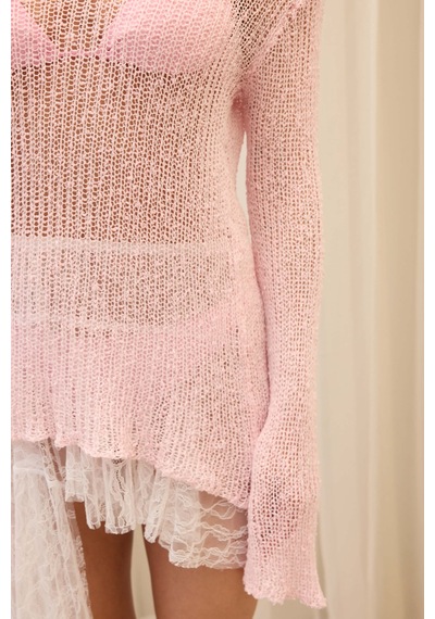 Mai Collection Meya İnce Dökümlü Pembe Basic Üst