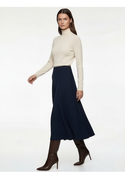 Koton Regular Fit Midi Boy Saten Kloş Etek Lacivert 6wak70042uw Lacivert