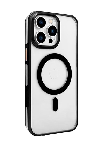 Joko Apple iPhone Uyumlu  15 Pro Uyumlu Gleam Pc Sert Magsafe Kılıf - Şeffaf-siyah