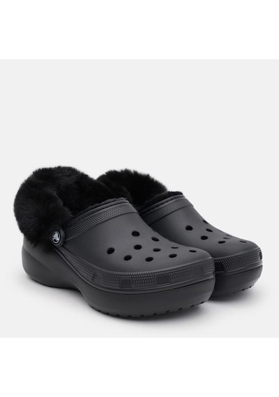 Crocs Classic Platform Fuzz Lined Clog Black Terlik 212854-001 Siyah