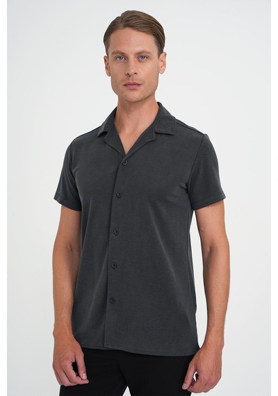 Efor Slim Fit Apaş Yaka Modal Karışımlı Kısa Kol İndigo Gömlek G 1590 Indigo