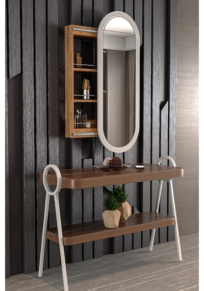 Çok Amaçlı Aynalı Takı Dolabı Mdf Kapak - Çam - Oval Çerçeve