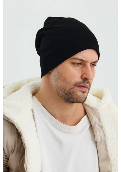 Erkek Termal %100 Pamuklu Soft 2 Stil 1 Arada Bere Premium Cuts Serisi - Standart / Siyah Siyah