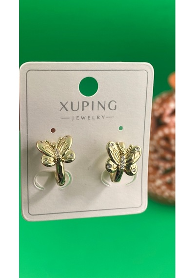 Xuping 14k Altın Renginde Kelebek Detaylı Zirkon Taşlı Küpe Gold