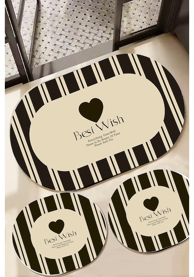 Best Wish 3'lü Banyo Paspas Seti Takımı, Kaydırmaz Tabanlı Djtbanyo Renkli