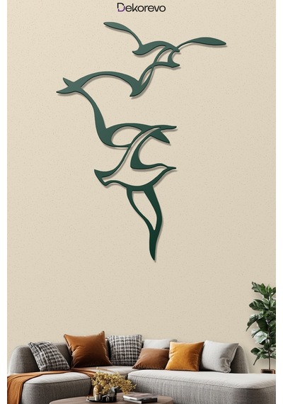 Martıların Dansı Metal Duvar Tablosu - Metal Duvar Sanatı - Yosun Yeşili - 55 X 75 Cm Yeşil