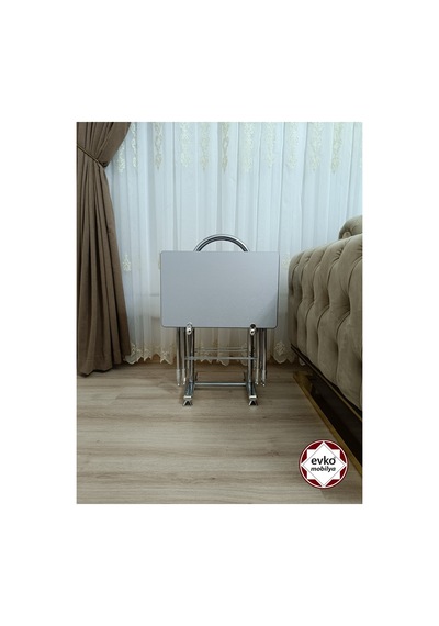 Evko Mobilya Çanta Zigon Sehpa, 4'lü Sehpa, Zigon Sehpa, Servis Sehpası, Mdf Mebran Sehpa, Katlanır Sehpa Gri