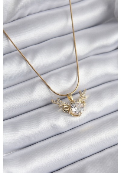 Ezoconcept 316l Çelik Gold Renk Zirkon Taşlı Boynuz Model Kadın Kolye Çok Renkli