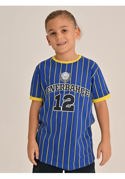 Fenerbahçe Mavi Kolej Çizgili Çocuk Tshirt Saks Mavi