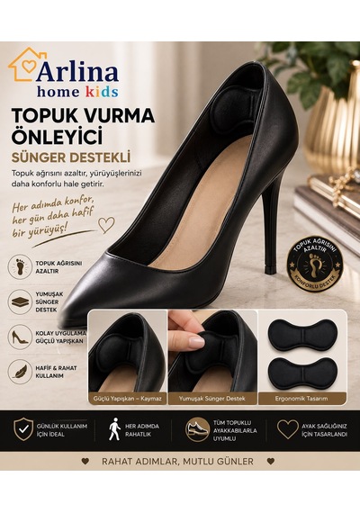 Arlina Home Kids Topuk Vurma Önleyici Sünger Destekli Siyah