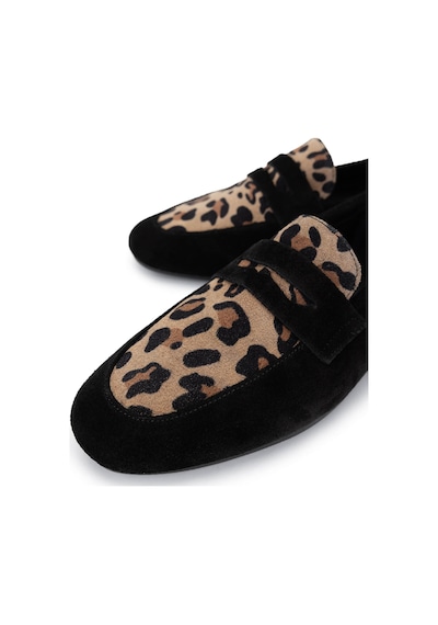 Tamer Tanca Kadın Hakiki Deri Siyah Süet Loafer Ayakkabı 961 555 Bn Ayk Y25 Syh Suet/leopar SIYAH SUET
