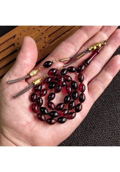7x11 mm Kırmızı Siyah Ateşi Kehribar İsme Özel Tesbih