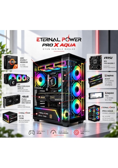 Eternal Power Amd Ryzen 7 9800x3d - Asus Proart Geforce Rtx 4080 16gb Oc - 32gb Ddr5 Ram - 1tb Nvme M.2 Ssd - Msı Mag Coreliquid 360mm Sıvı Soğutma Hazır Oyuncu Ve İş İstasyonu Bilgisayarı Eternal Power Amd Ryzen 7 9800x3d - Asus Proart Geforce Rtx 4080 16gb Oc - 32gb Ddr5 Ram - 1tb Nvme M.2 Ssd - Msı Mag Coreliquid 360mm Sıvı Soğutma Hazır Oyuncu Ve İş İstasyonu Bilgisayarı