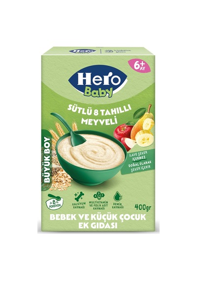 Hero Baby Sütlü 8 Tahıllı Meyveli Ek Besin 400 G - 8 Adet Tarı