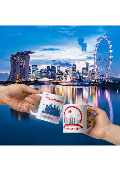 Singapur Kupa Bardak 2 Adet Seyahat Hatıra Singapore Mug