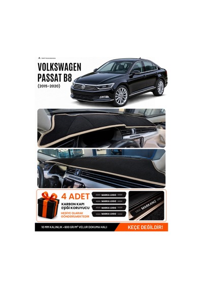 Volkswagen Passat B8 2015-2020 Uyumlu Torpido Örtüsü, Torpido Kılıfı - Siyah Bej
