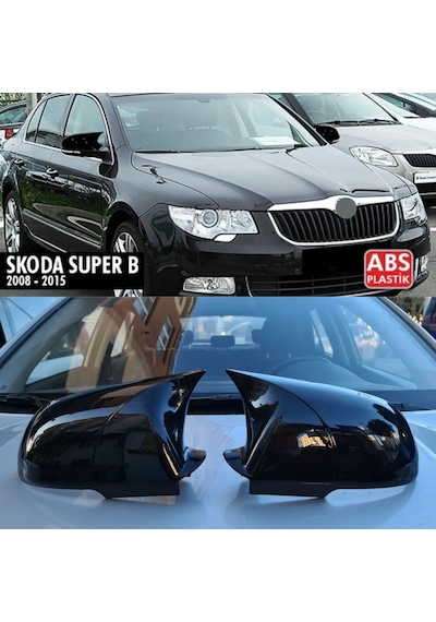 Skoda Süper B 2008 2009 2010 2011 2012 2013 2014 2015 Uyumlu Yarasa Batman Ayna Kapağı Seti Parlak Siyah