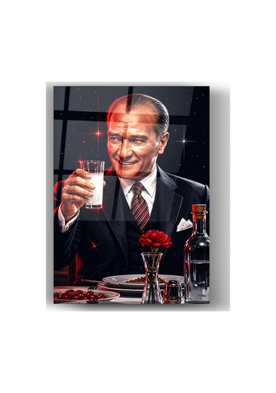 Cam Tablo Atatürk Portresi Premium Duvar Dekoru Modern Salon, Ofis Ve Makam Odası Dekorasyonu