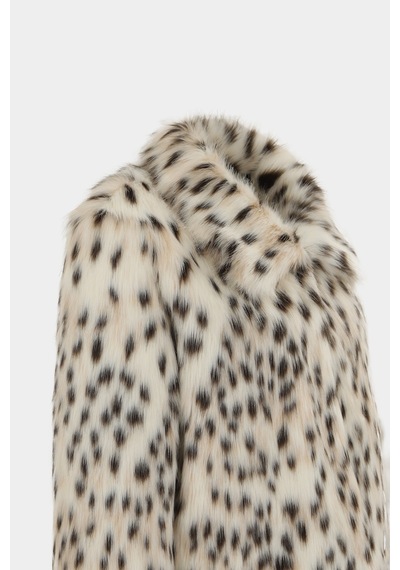 Açelyaokcu Premium Leopar Desen Bebe Yaka Suni Kürk Kadın Mont Ekru
