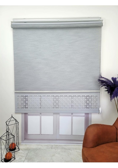 Bbb Çift Mekanizmalı Lazer Kesim Tül Ve Stor Perde Mlt1045 Gri