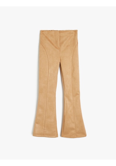 Koton Standart Bel Slim Fit Suni Süet İspanyol Paça Pantolon Deve Tüyü 5wkg40316ak Taba