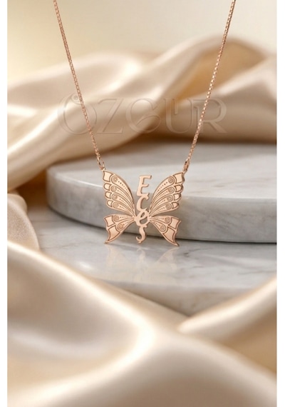 925 Ayar Gümüş İsimli Kelebek Kolye Rose Gold