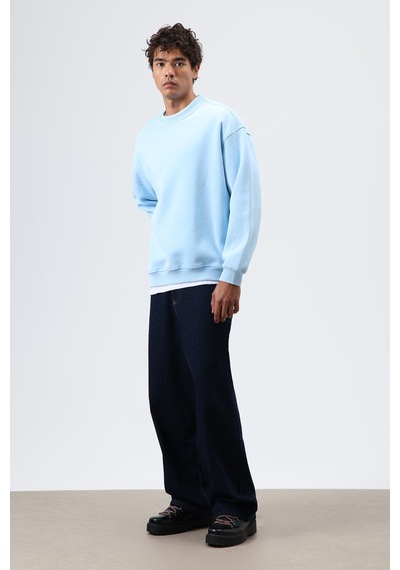 Vamos Basic Oversize Yıkamalı Sweatshirt Bebek Mavisi