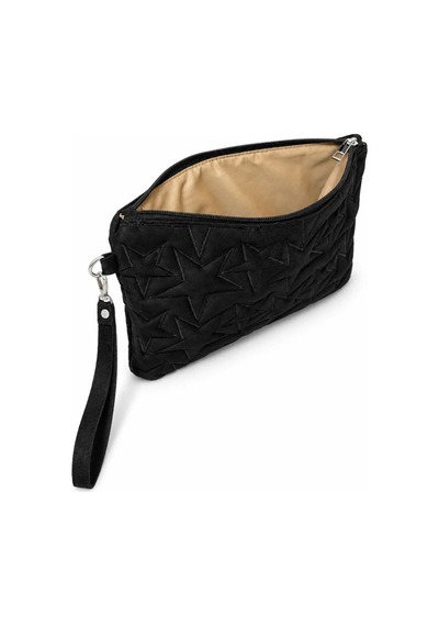 Adelina Bags Süet Yıldız Nakış İşlemeli Portföy El Çantası Bilek Askılı Astarlı Süet Clutch Çanta Siyah