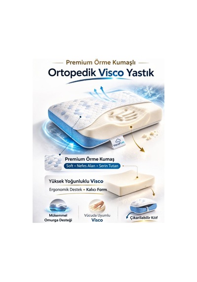 Boyun Destekli Ergonomik Ortopedik Yastık Mavi - Beyaz