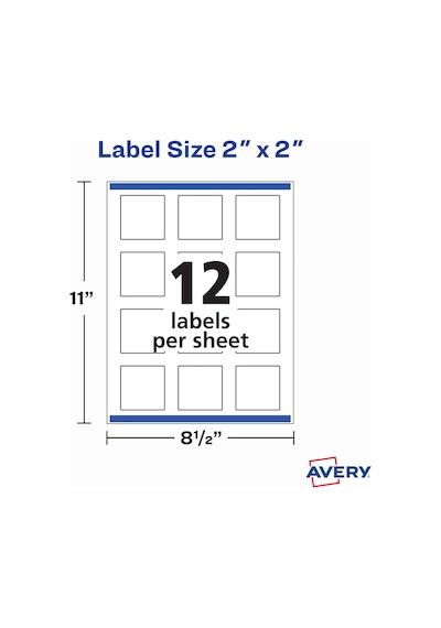 Avery Yazdırılabilir Boş Kare Etiketler, 2 "x 2", Parlak Beyaz, 1 Diğer