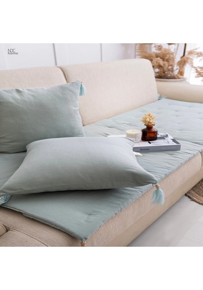 Yeşil Premium Keten Evcil Hayvan Dostu Keten Koltuk Pedi / Şilte Kırlentli 80x180 Çok Renkli