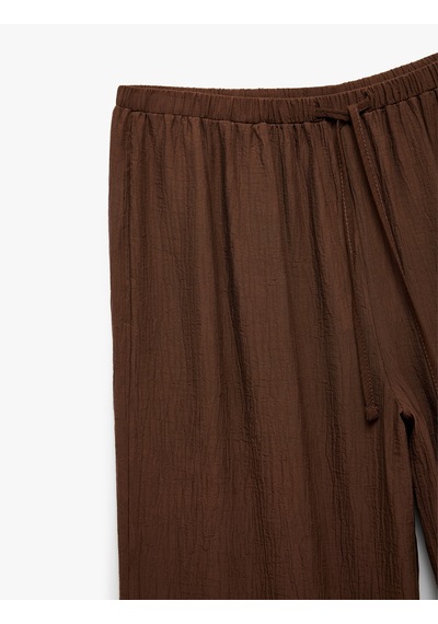 Koton Beli Lastikli Bürümcük Düz Paça Pantolon Kahverengi 5sal40128ıw Kahve