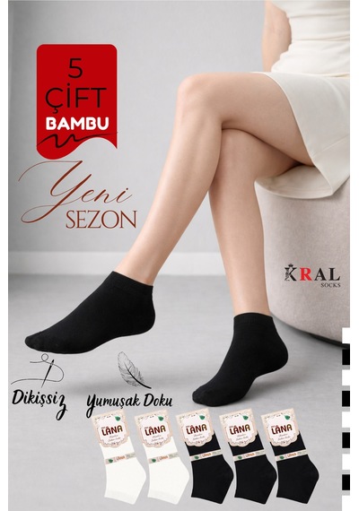 Kral Socks Kadın Bambu Patik 5 Adet Dikişsiz Görünmez Parfümlü Kısa Çorap Asorti