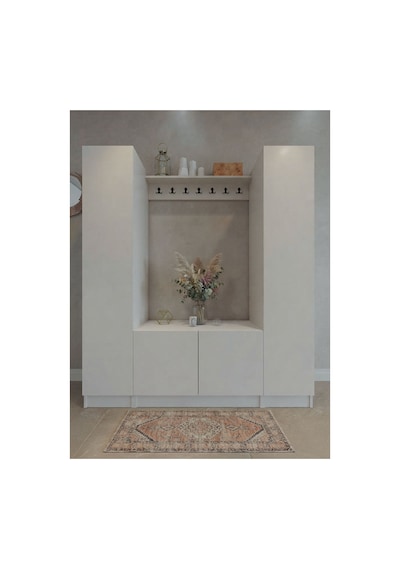 Karnaval Portmanto P9102-1 Beyaz - 4 Kapaklı Askılık Portmanto - Vestiyer - Ayakkabılık