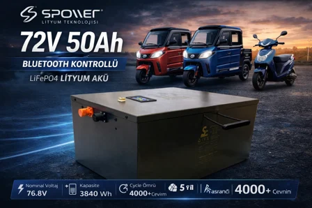Spower 72 Volt 50ah Bluetooth Kontrollü Prizmatik Hücreli Lifepo4 Akü