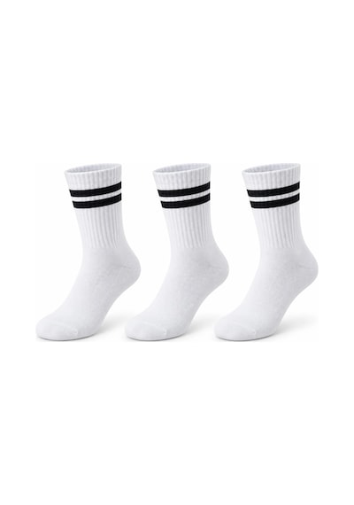 Womanandkids Wak Unisex Beyaz Çorap Siyah Çizgili 3'lü Set Uzun Soket Günlük Spor Kolej Stil Rahat Kadın Erkek Ço