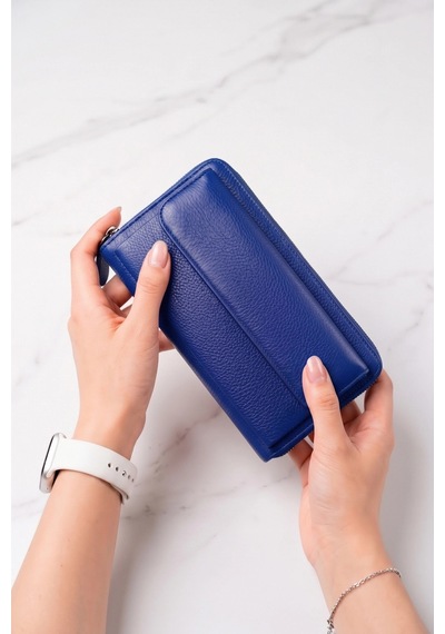 Vanilla Collection Kişiye Özel İsim Baskılı El Portföyü Cüzdan Telefon Bölmeli Fermuarlı Unisex Lacivert Siyah