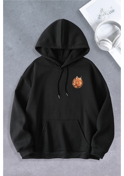 Nevermind Unisex Kadın Erkek Tiger Baskılı Oversize Sweatshirt Siyah