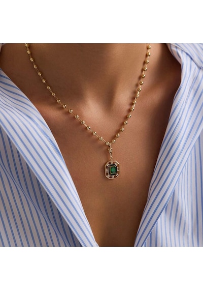 Sembolgold 14 Ayar Özel Tasarım Yeşil Taşlı Kolye Ball Chain T14386 Renkli