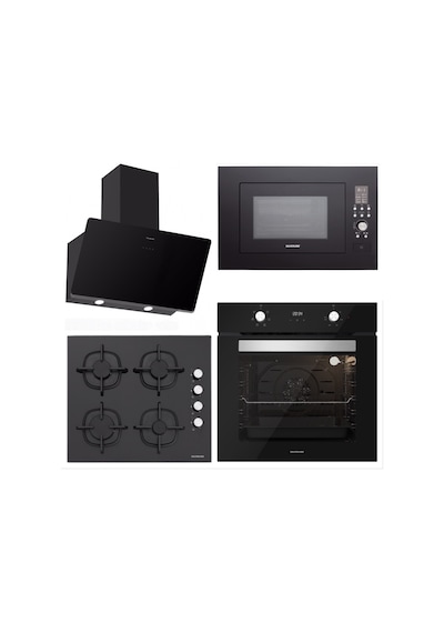 Silverline BO6502B02 - CS5343B01 - 3457 Soho 60 - MW9018B01 Siyah Cam Ankastre Set