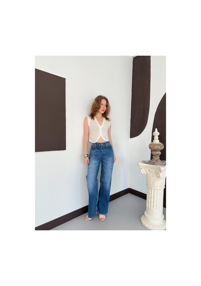 Verymoda Şık Ajurlu Kısa Yelek S1006003 Krem