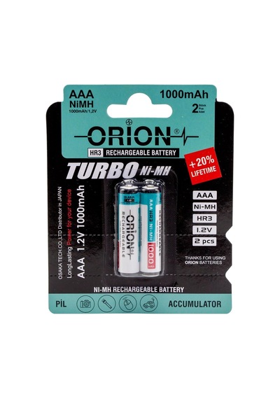 Orion 1000 mAh 1.2 V AAA Ni-MH Şarj Edilebilir İnce Kalem Pil 2'li