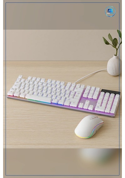 Kablolu Usb Oyuncu Klavye Mouse Seti Beyaz Rgb Işıklı Mekanik His Optik