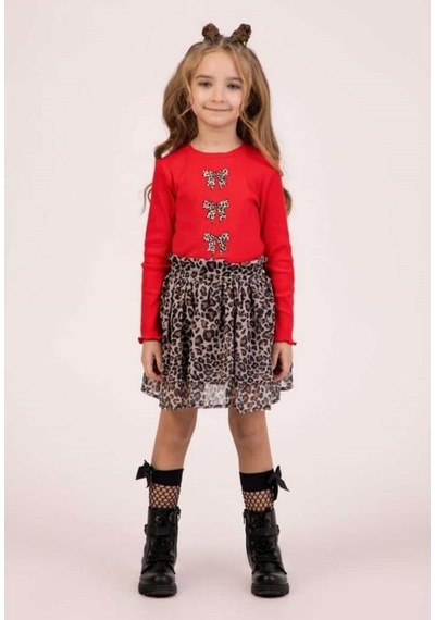 Dmb Kids Kız Leopar Etek Takım 25ydmb0654 Kırmızı