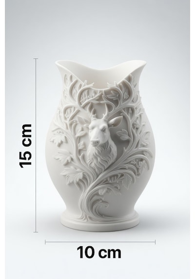 3d Baskılı Geyik Desenli Dekoratif Vazo 15 Cm Beyaz