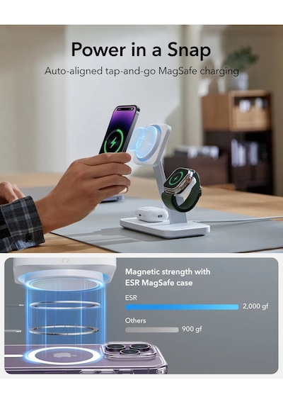 Esr 25w 3 In 1 Şarj Standı Magsafe Soğutuculu Halolock Apple Uyumlu iPhone + A